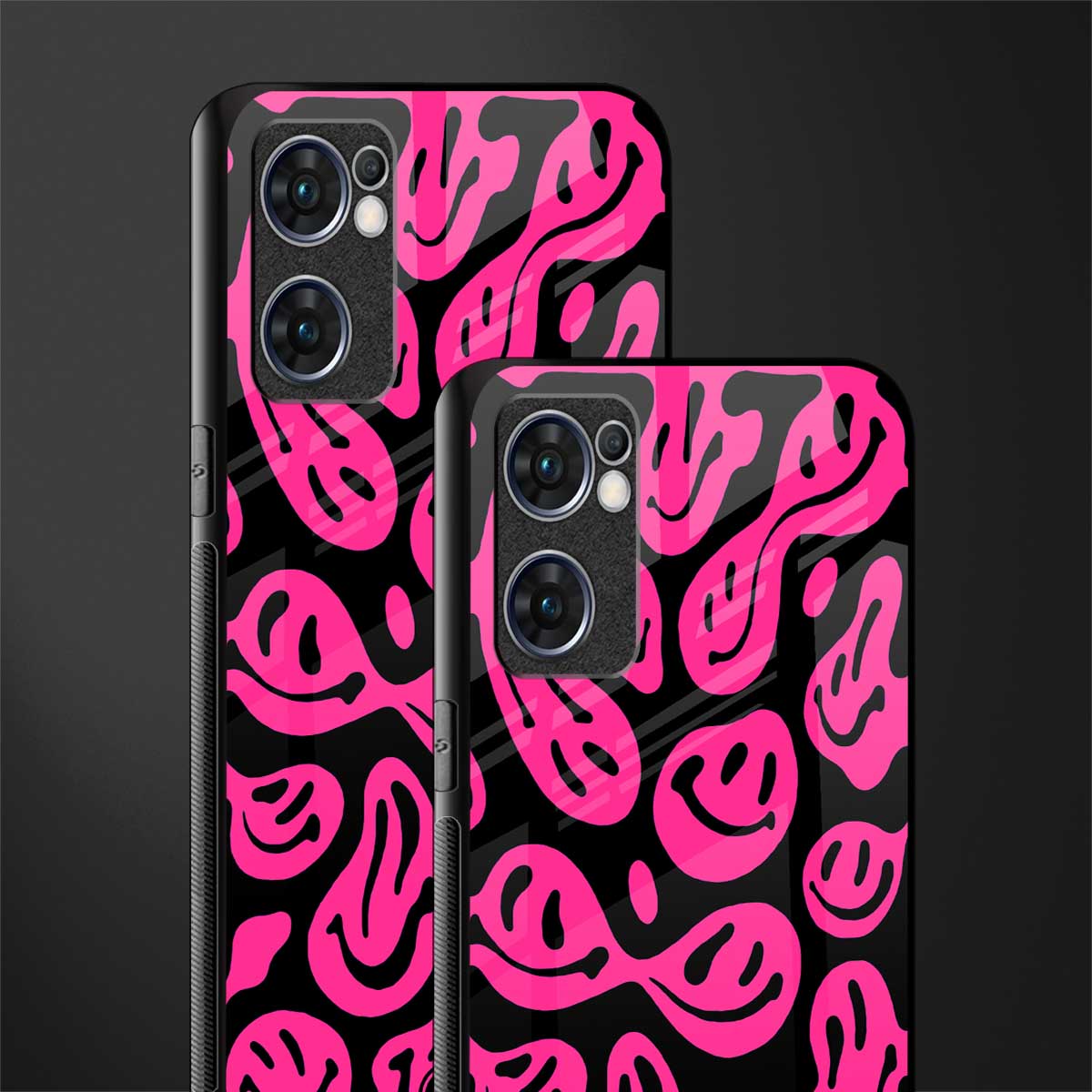 acid smiles black pink glass case for oppo reno7 5g image-2