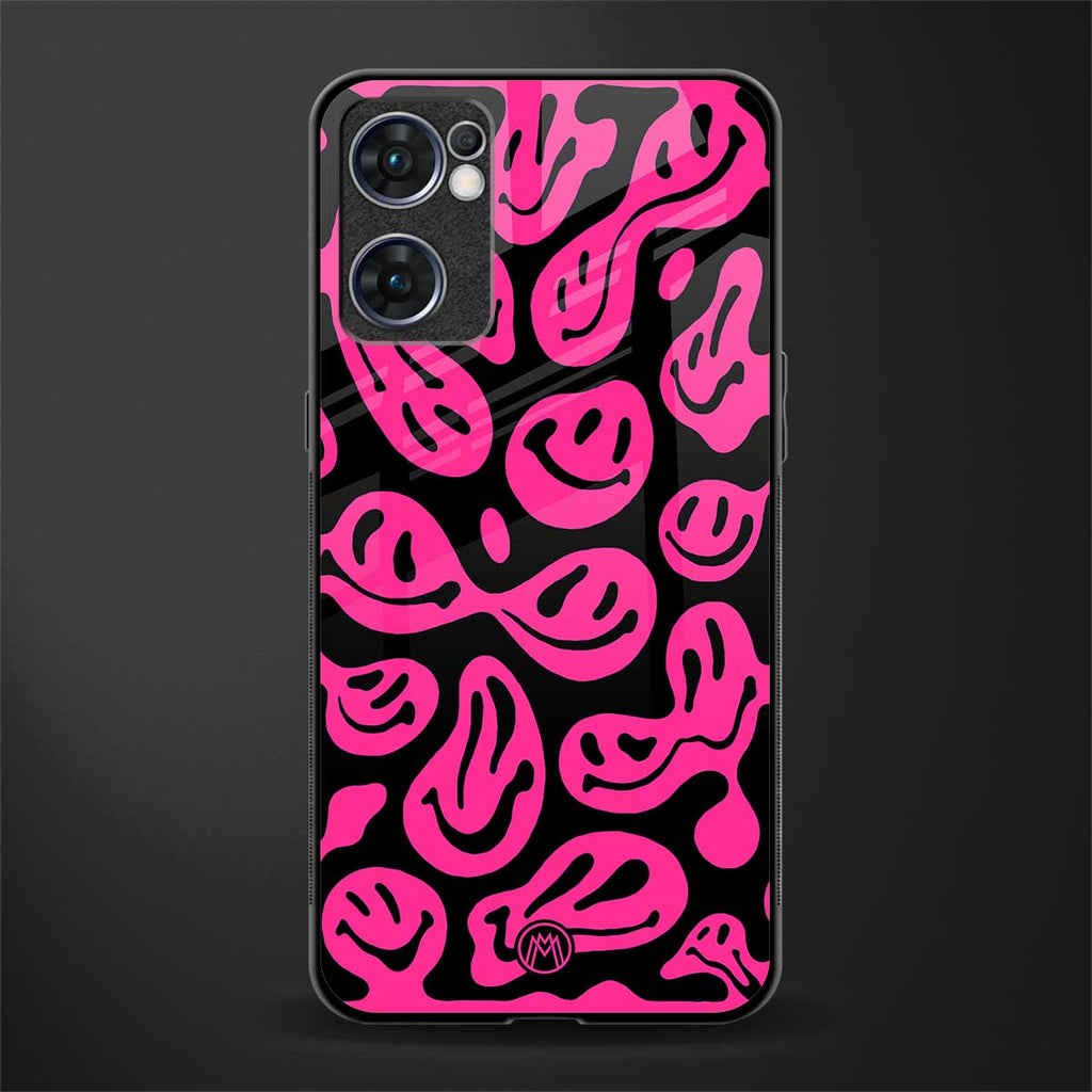 acid smiles black pink glass case for oppo reno7 5g image
