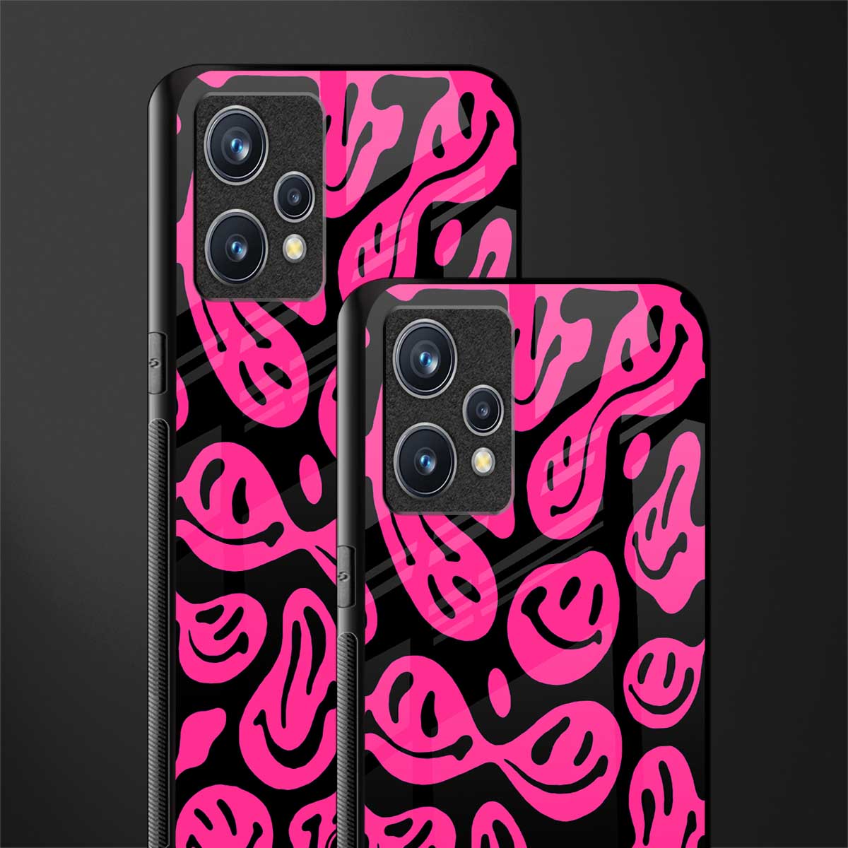 acid smiles black pink glass case for realme 9 pro plus 5g image-2