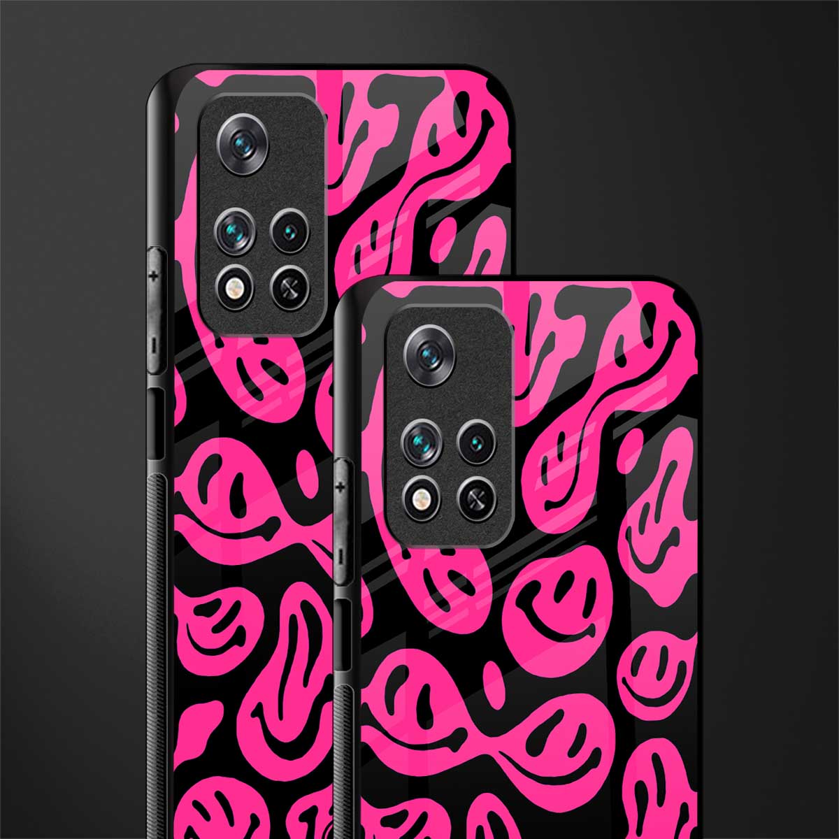 acid smiles black pink glass case for poco m4 pro 5g image-2