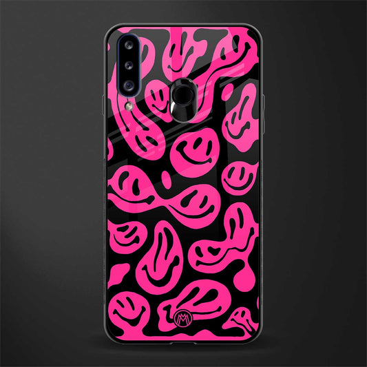 acid smiles black pink glass case for samsung galaxy a20s image