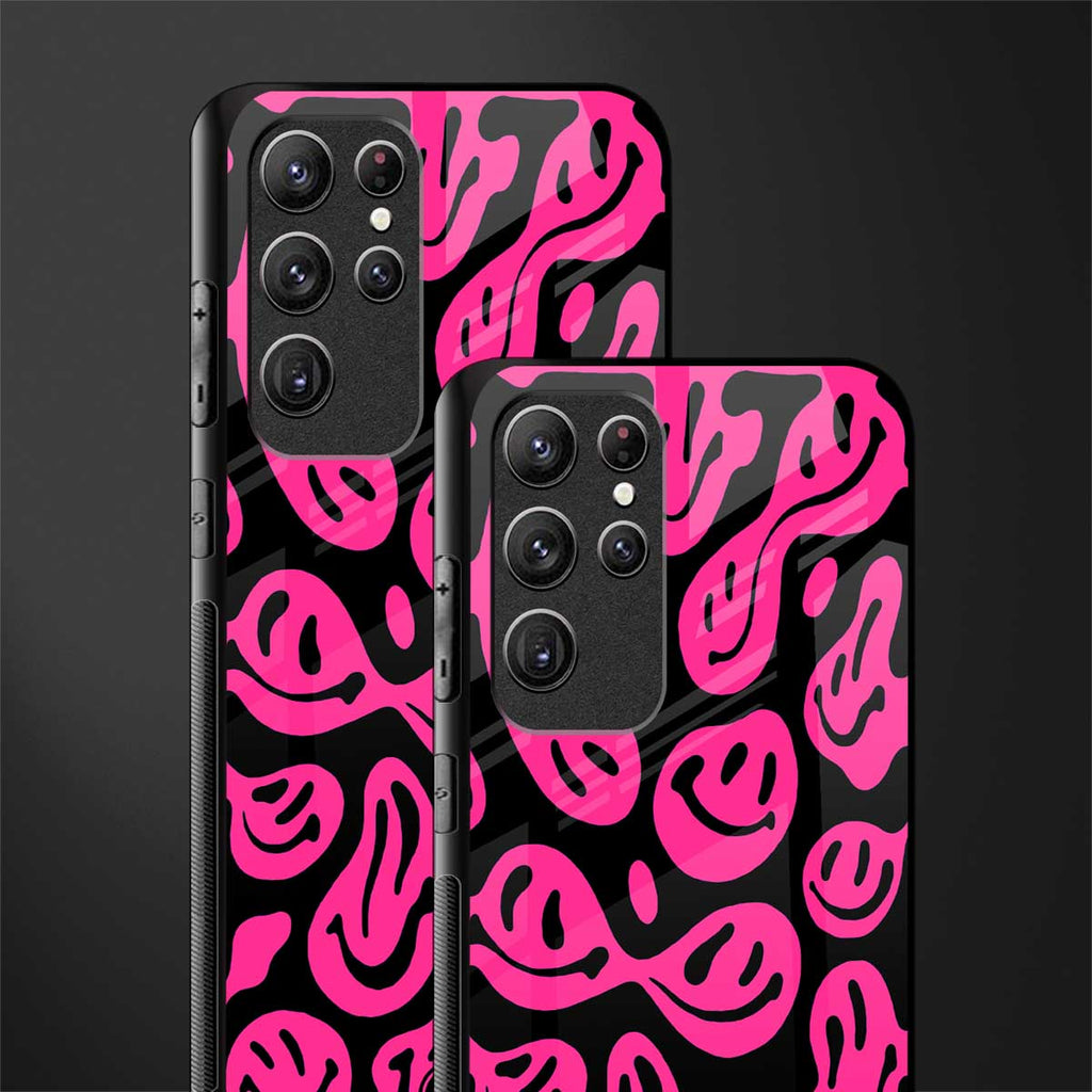 acid smiles black pink glass case for samsung galaxy s21 ultra image-2