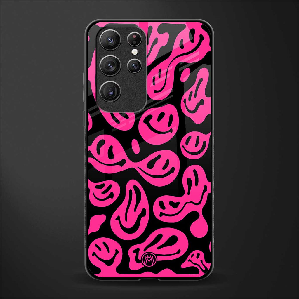 acid smiles black pink glass case for samsung galaxy s22 ultra 5g image