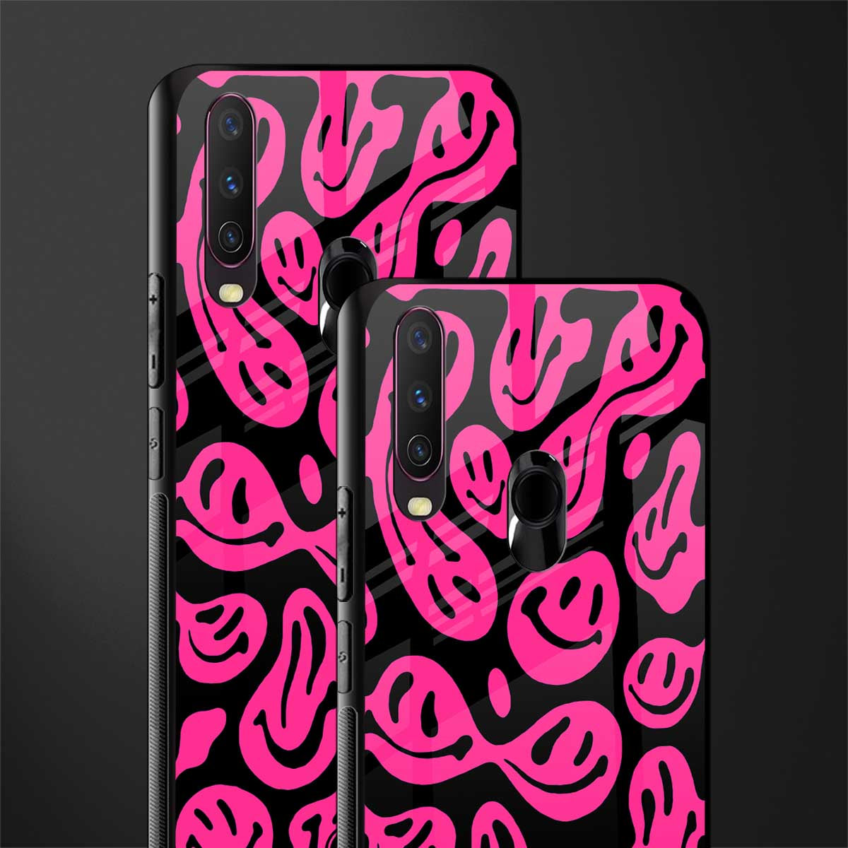 acid smiles black pink glass case for vivo y17 image-2