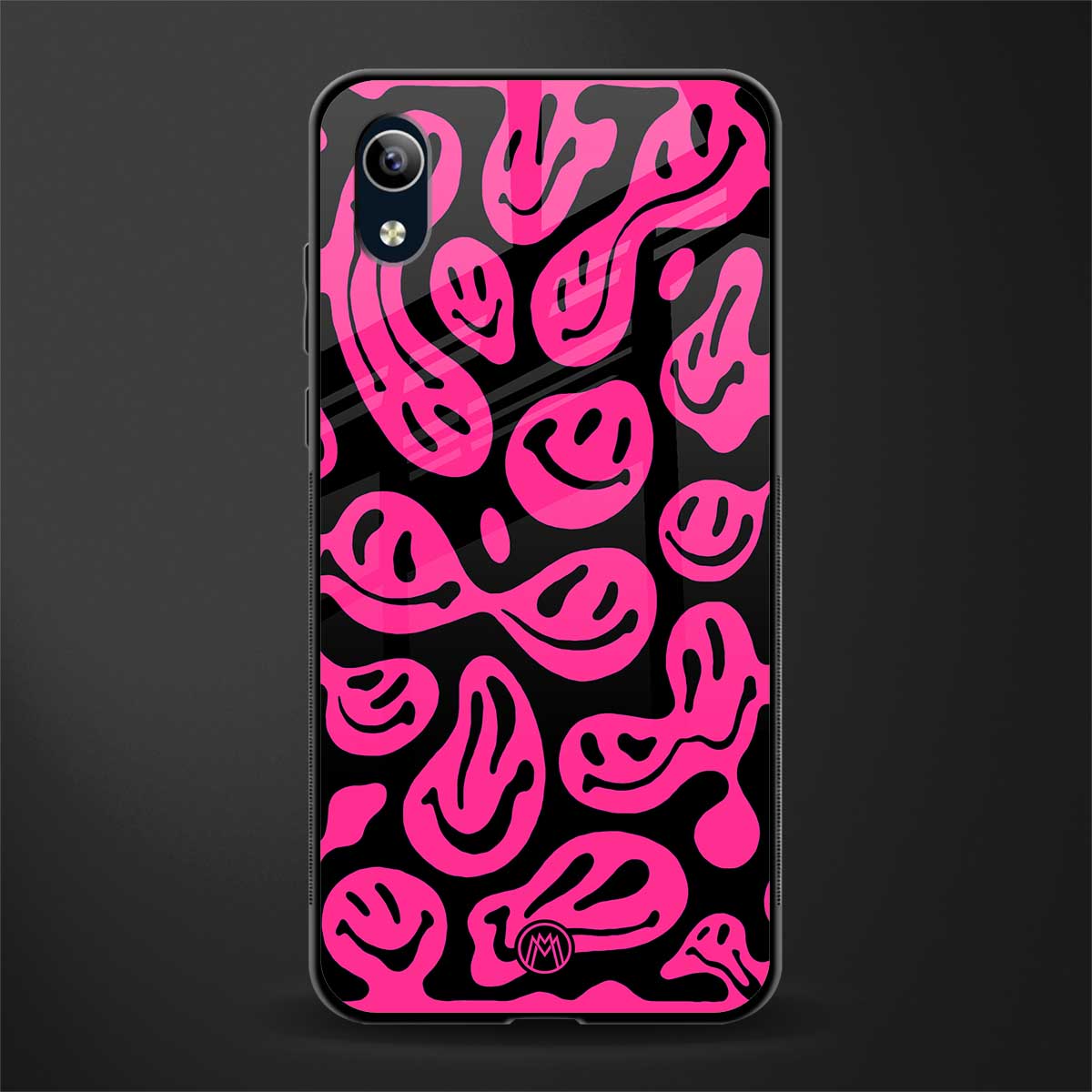 acid smiles black pink glass case for vivo y91i image
