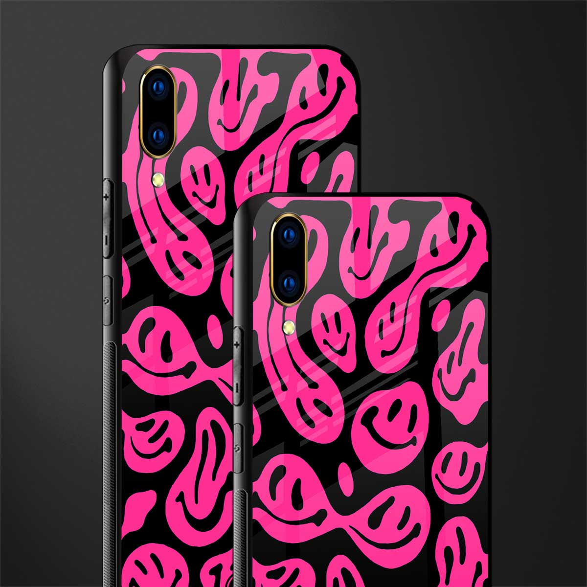 acid smiles black pink glass case for vivo v11 pro image-2