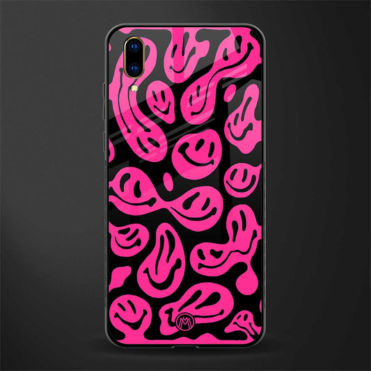 acid smiles black pink glass case for vivo v11 pro image