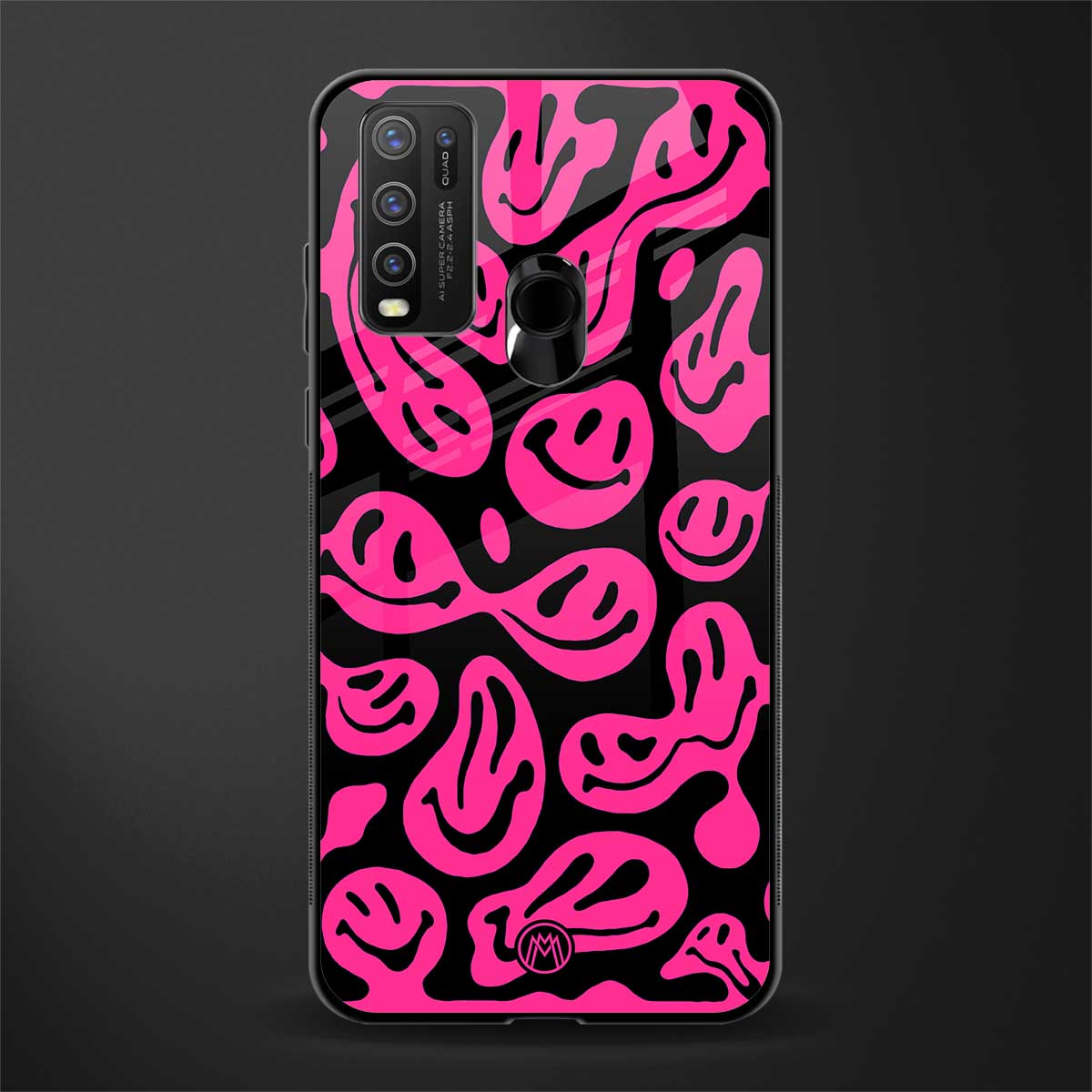 acid smiles black pink glass case for vivo y30 image