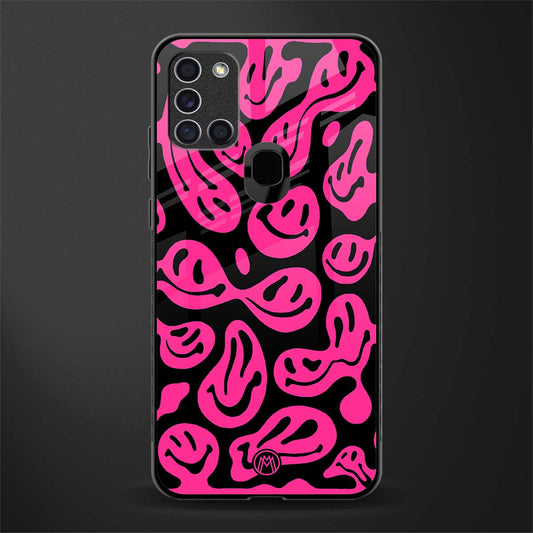 acid smiles black pink glass case for samsung galaxy a21s image