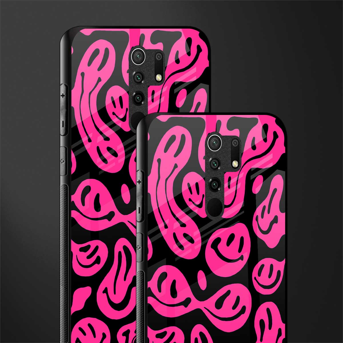 acid smiles black pink glass case for redmi 9 prime image-2