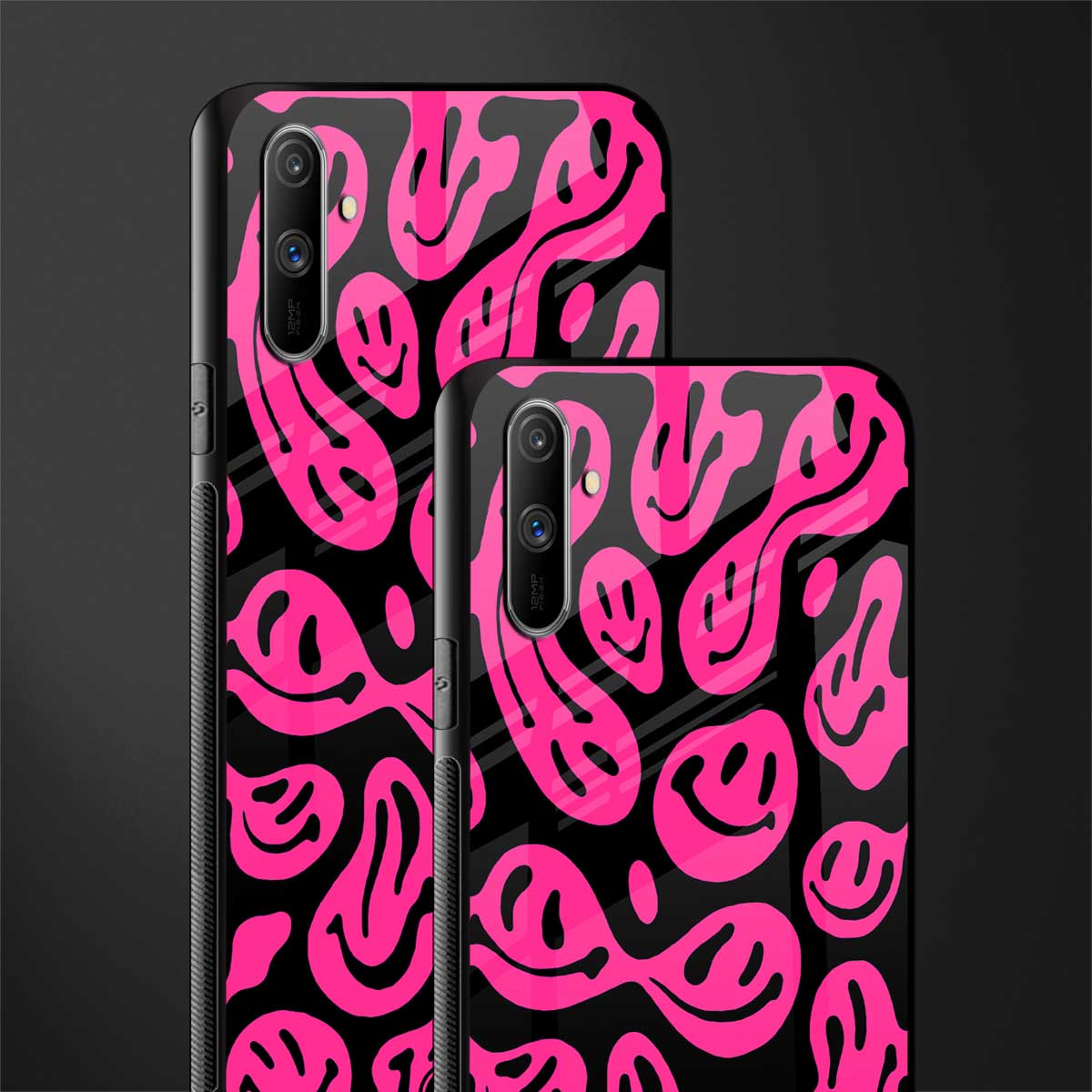 acid smiles black pink glass case for realme c3 image-2