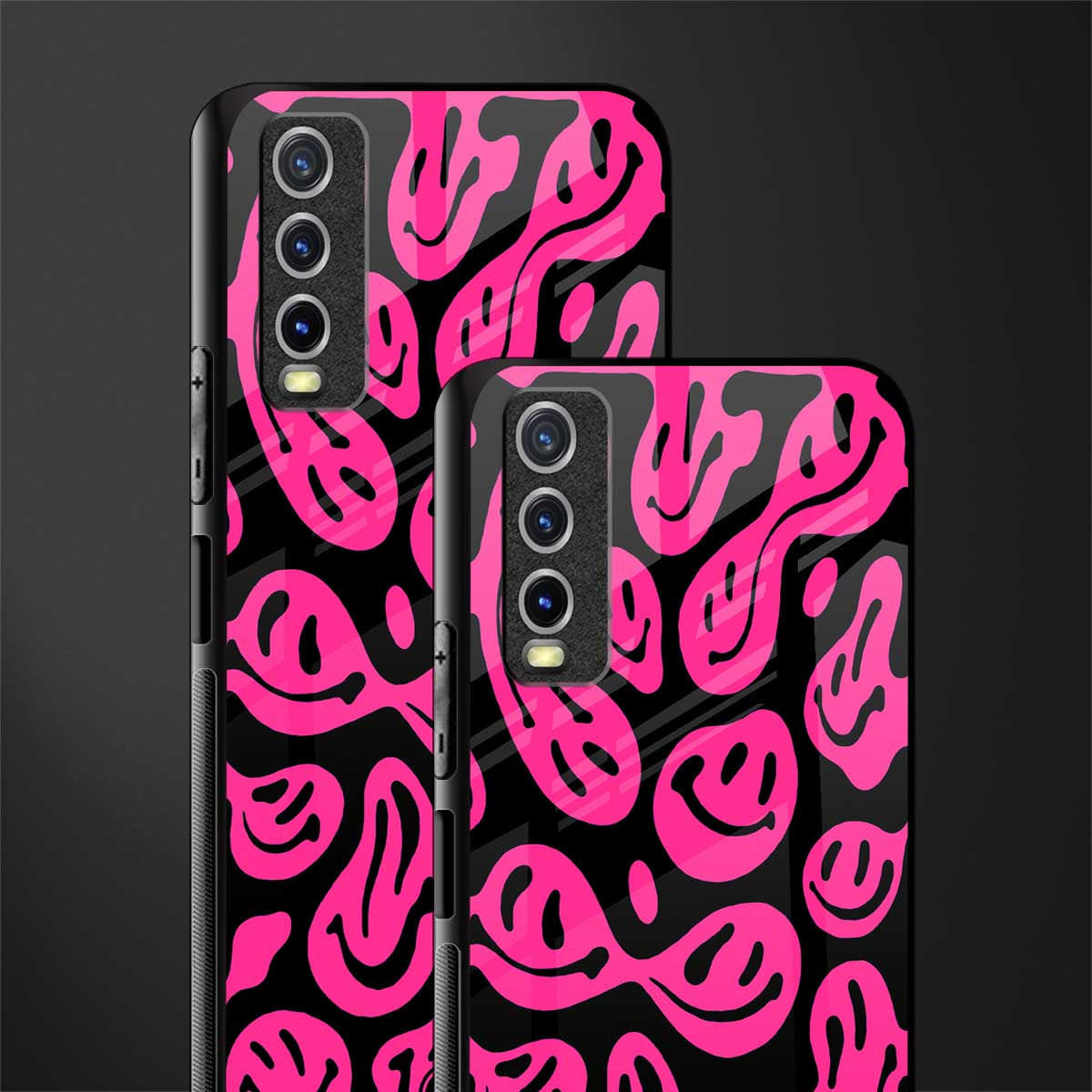 acid smiles black pink glass case for vivo y12g image-2