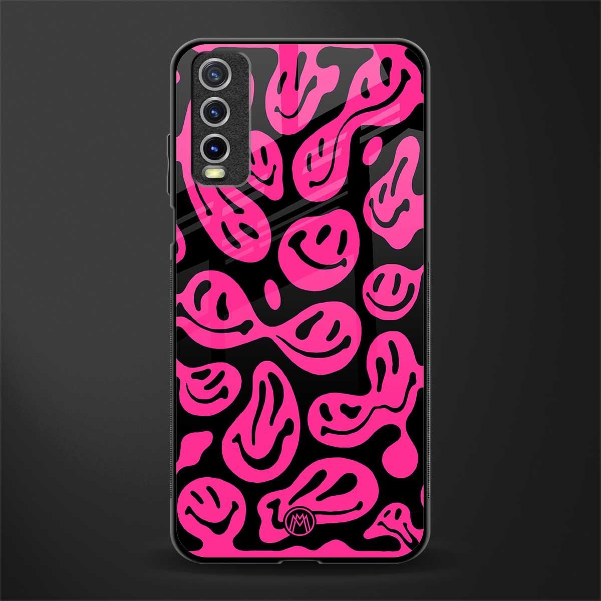 acid smiles black pink glass case for vivo y12g image