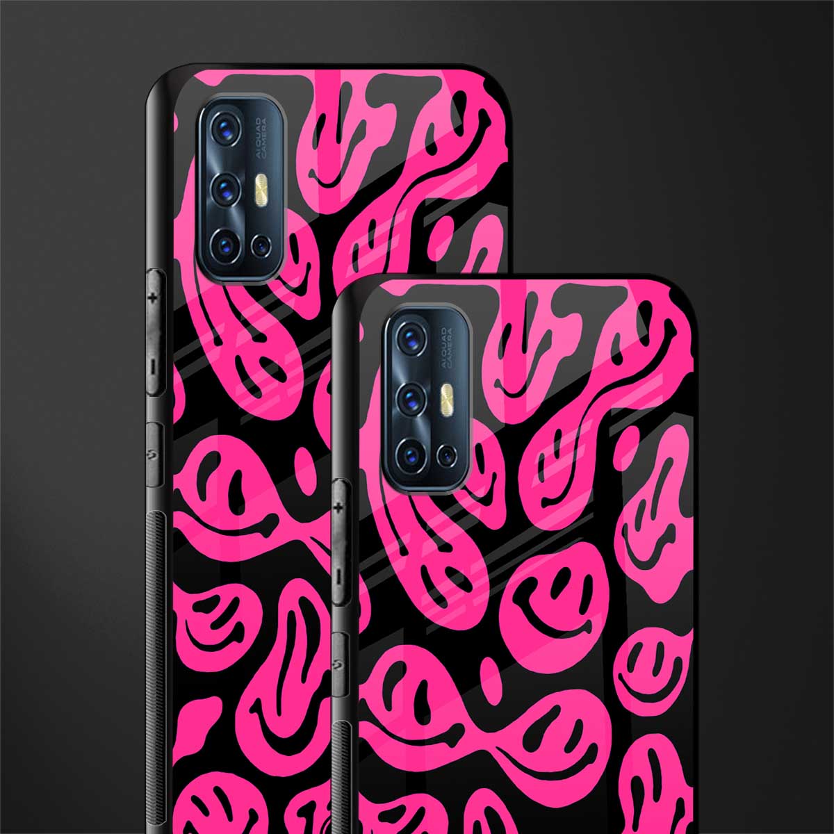 acid smiles black pink glass case for vivo v17 image-2