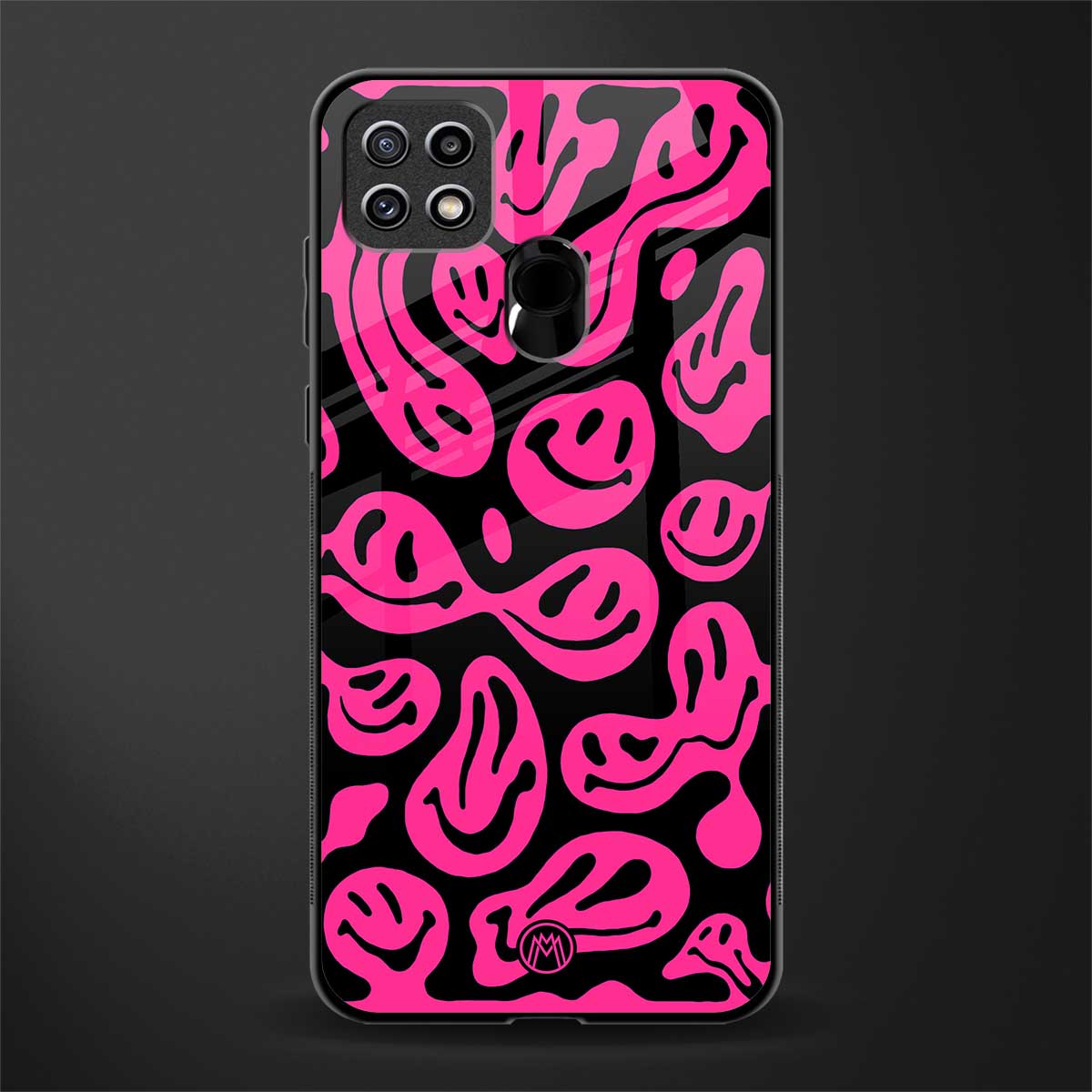 acid smiles black pink glass case for oppo a15s image