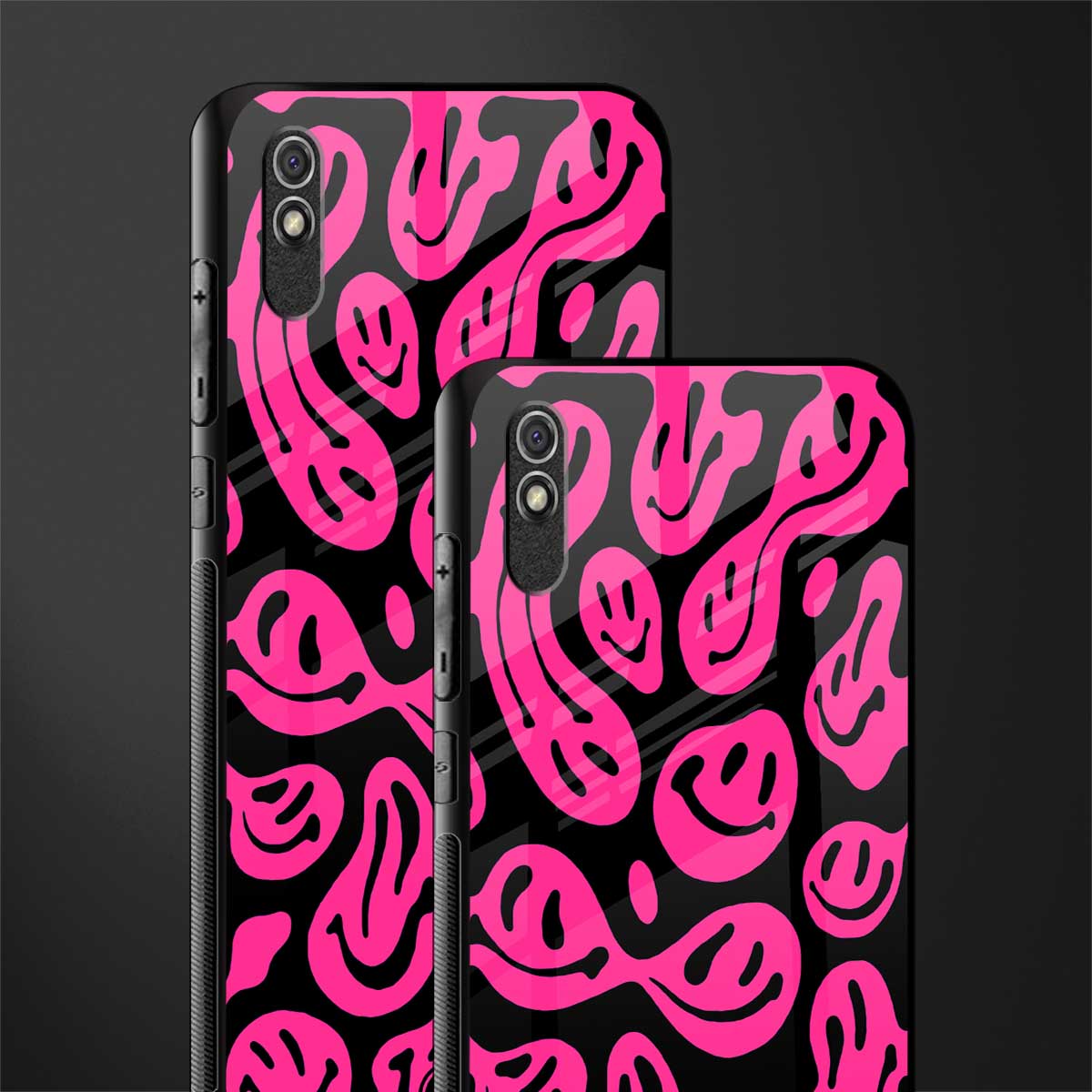 acid smiles black pink glass case for redmi 9a image-2