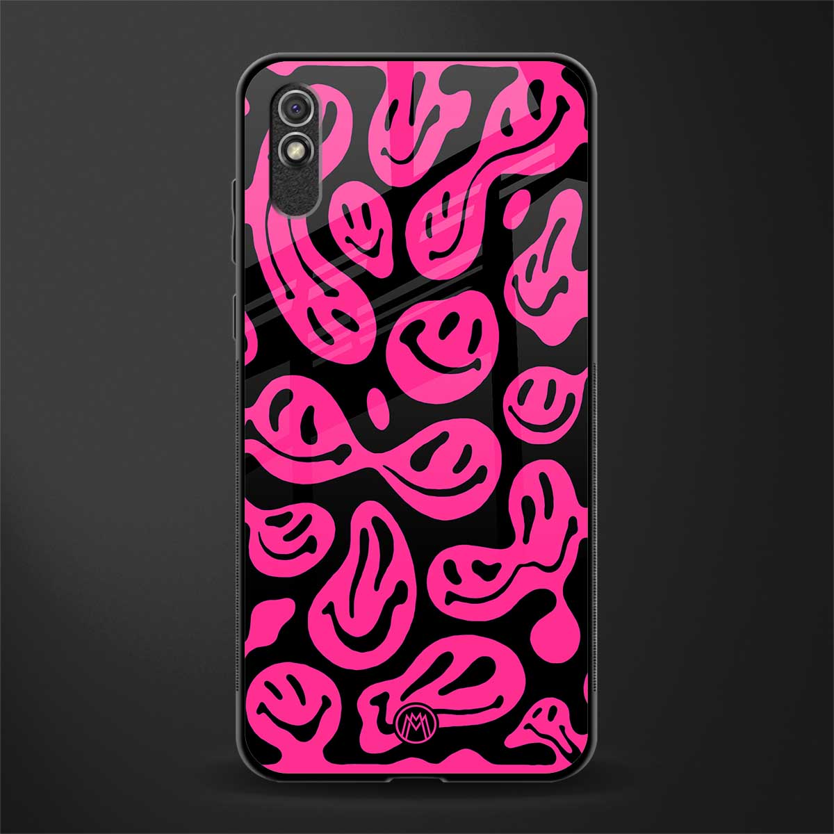 acid smiles black pink glass case for redmi 9i image