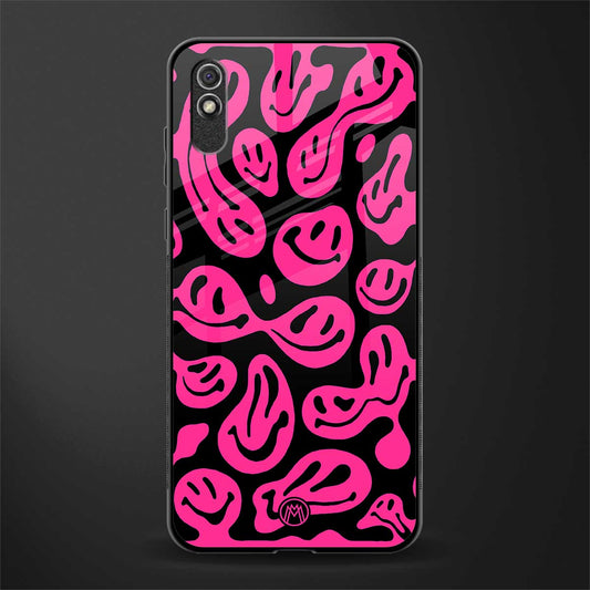 acid smiles black pink glass case for redmi 9a image