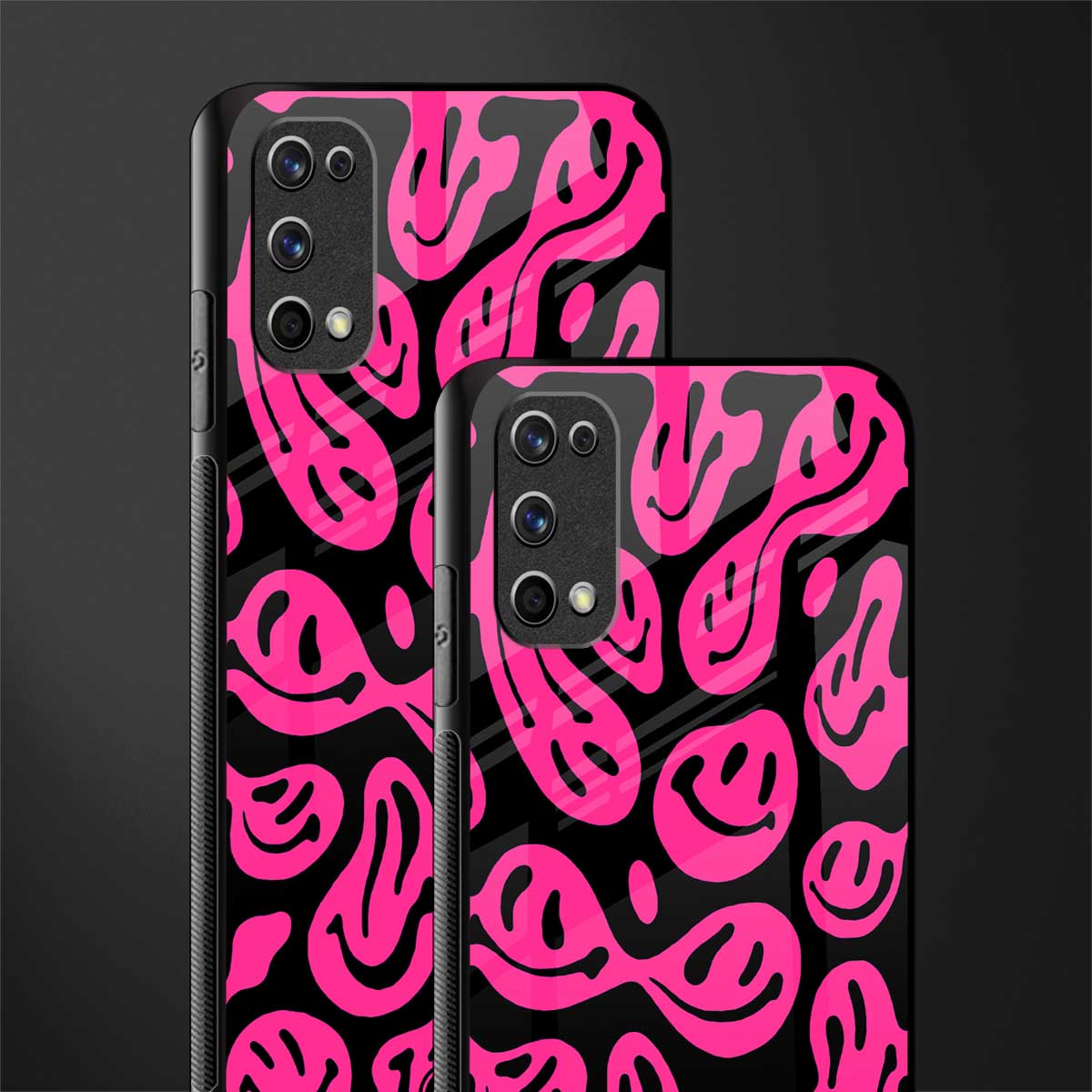 acid smiles black pink glass case for realme 7 pro image-2