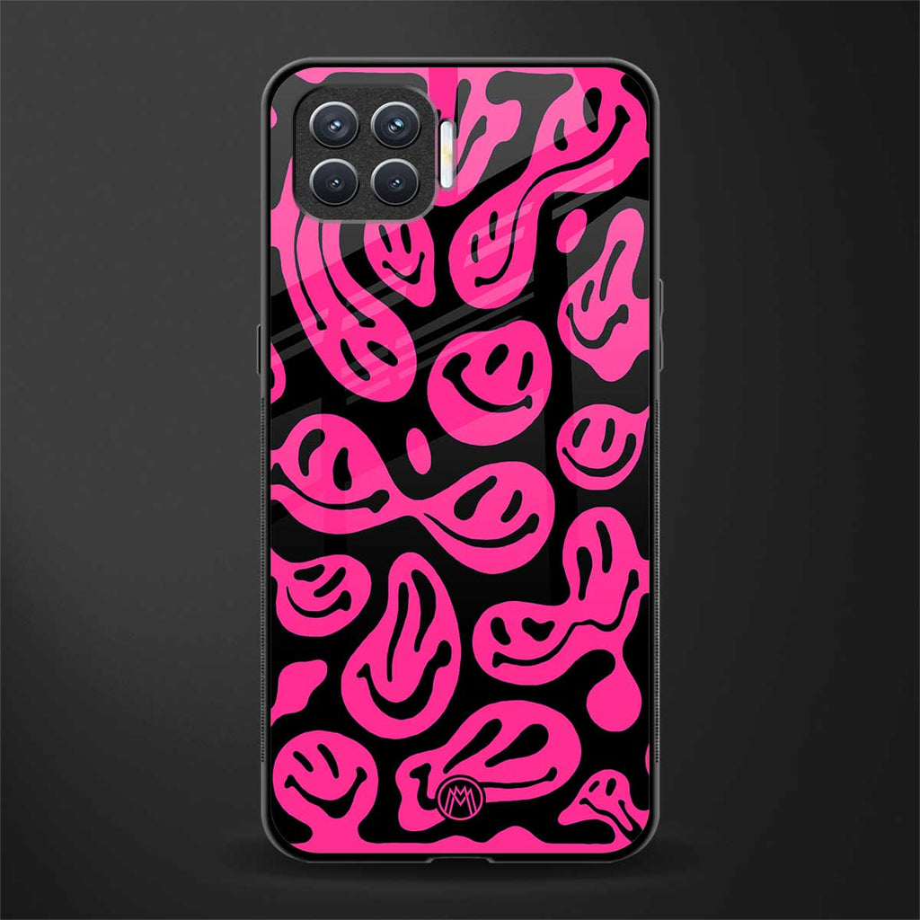 acid smiles black pink glass case for oppo f17 pro image
