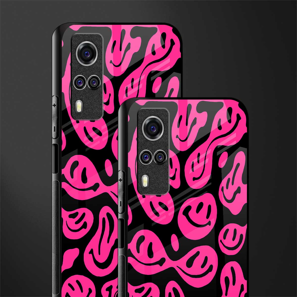 acid smiles black pink glass case for vivo y51 image-2