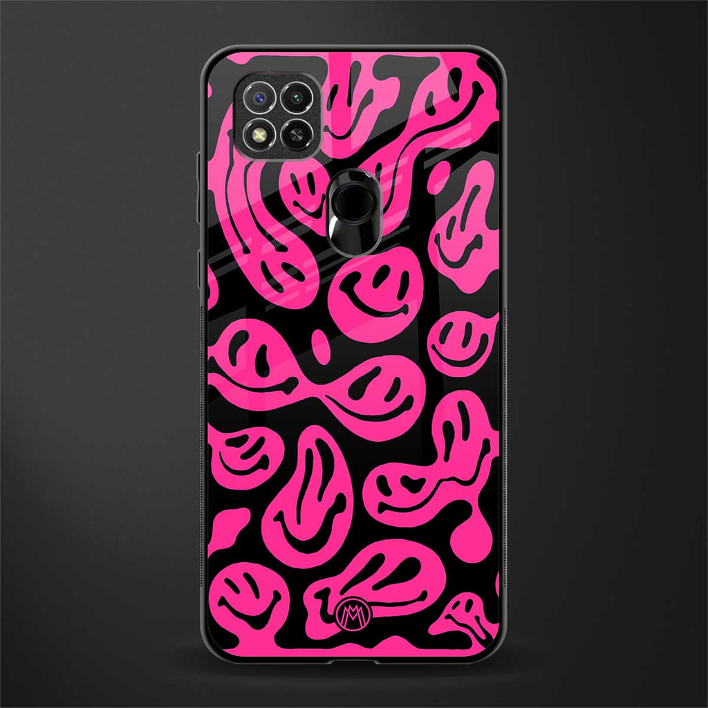 acid smiles black pink glass case for redmi 9c image