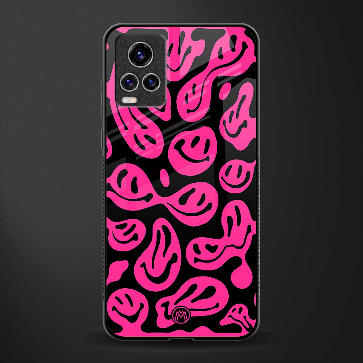 acid smiles black pink glass case for vivo v20 pro image
