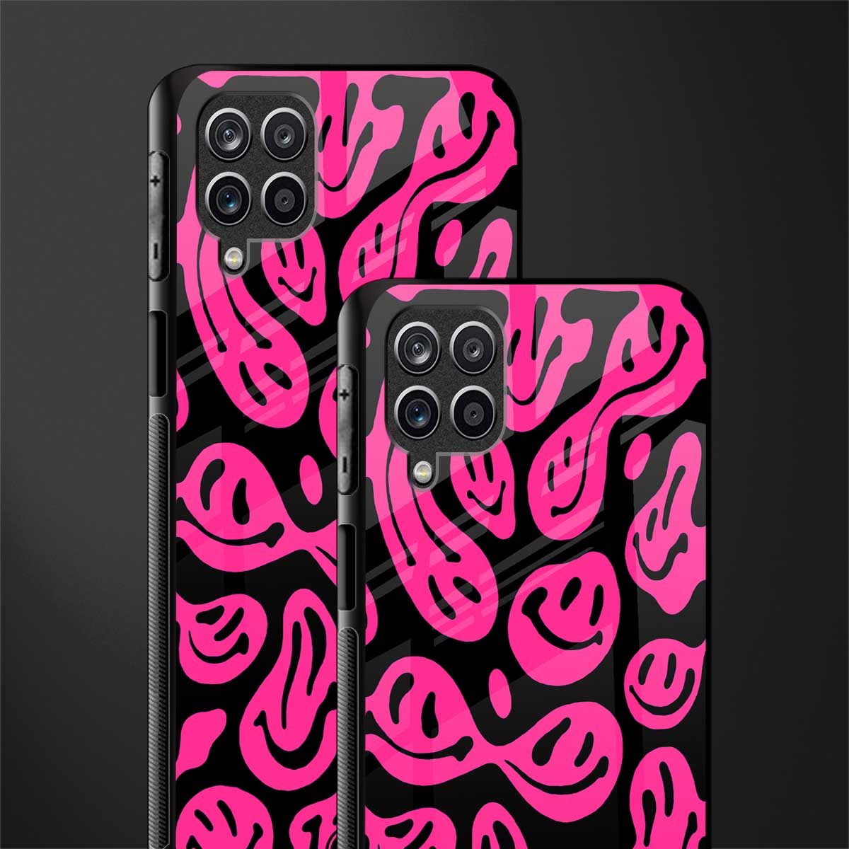 acid smiles black pink glass case for samsung galaxy a12 image-2