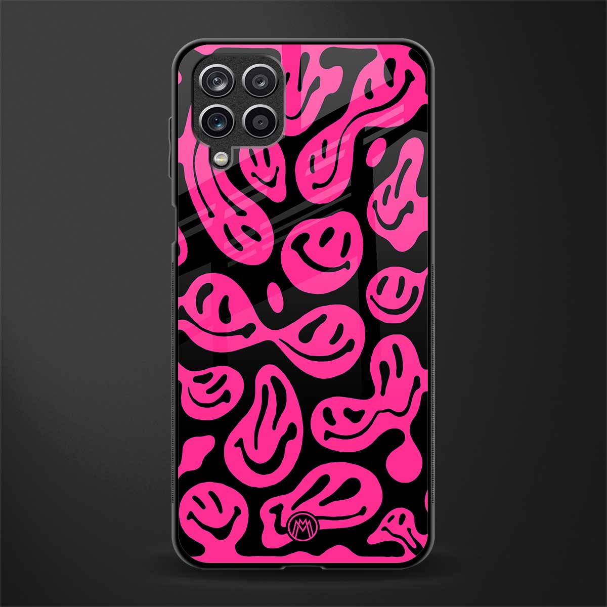acid smiles black pink glass case for samsung galaxy f12 image