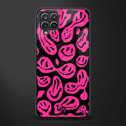 acid smiles black pink glass case for samsung galaxy f12 image