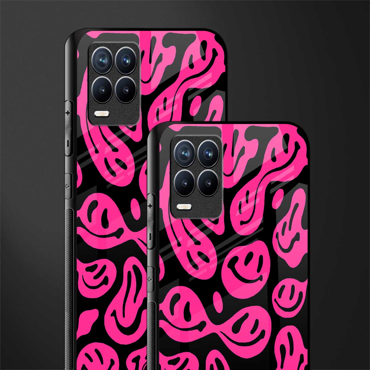 acid smiles black pink glass case for realme 8 pro image-2