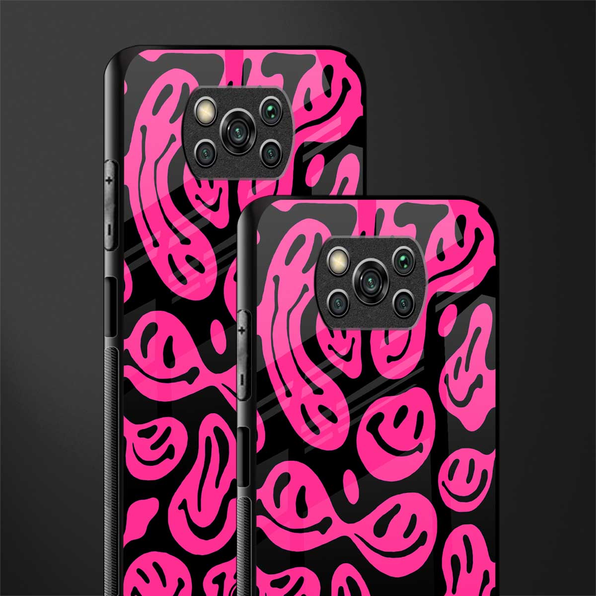 acid smiles black pink glass case for poco x3 image-2