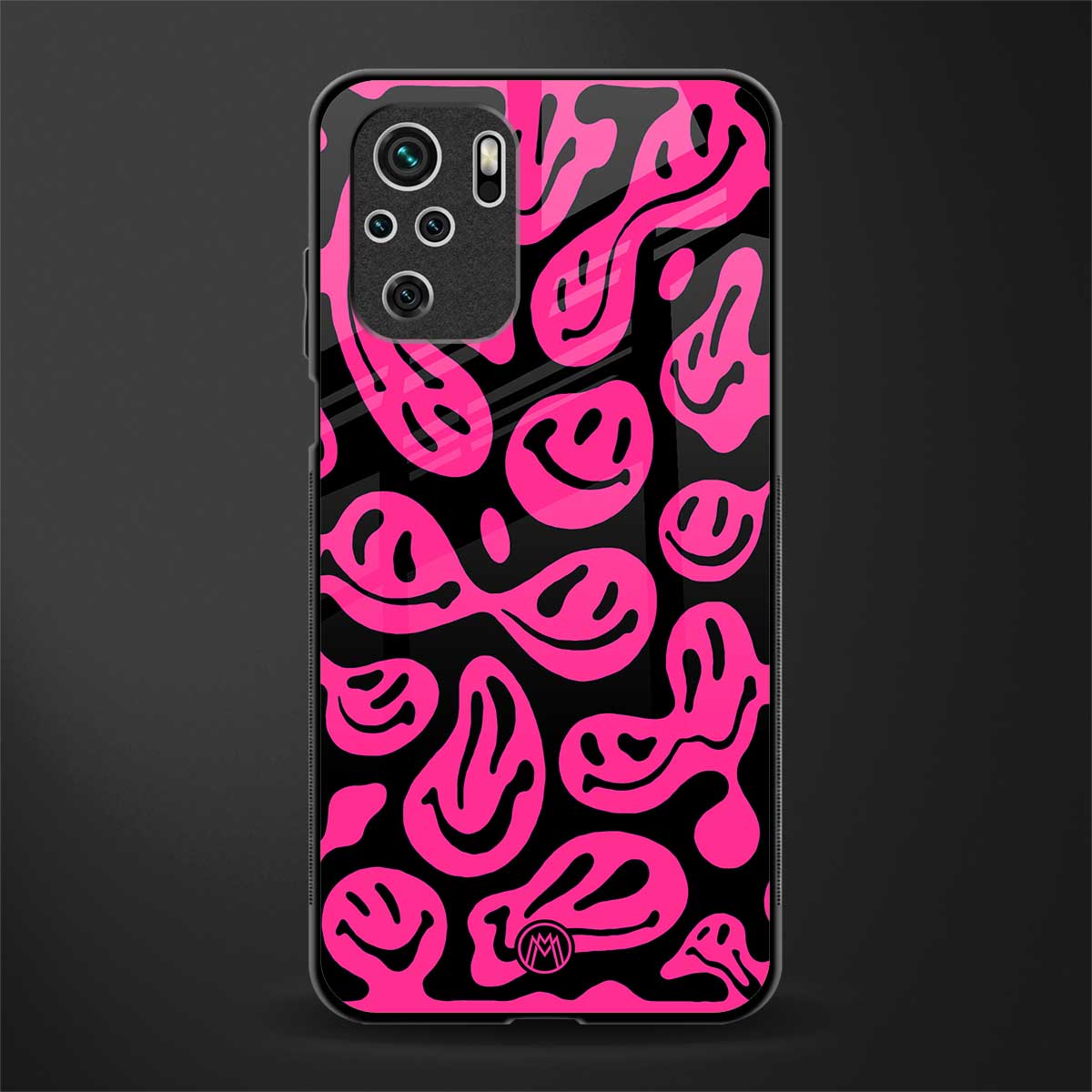 acid smiles black pink glass case for redmi note 10s image