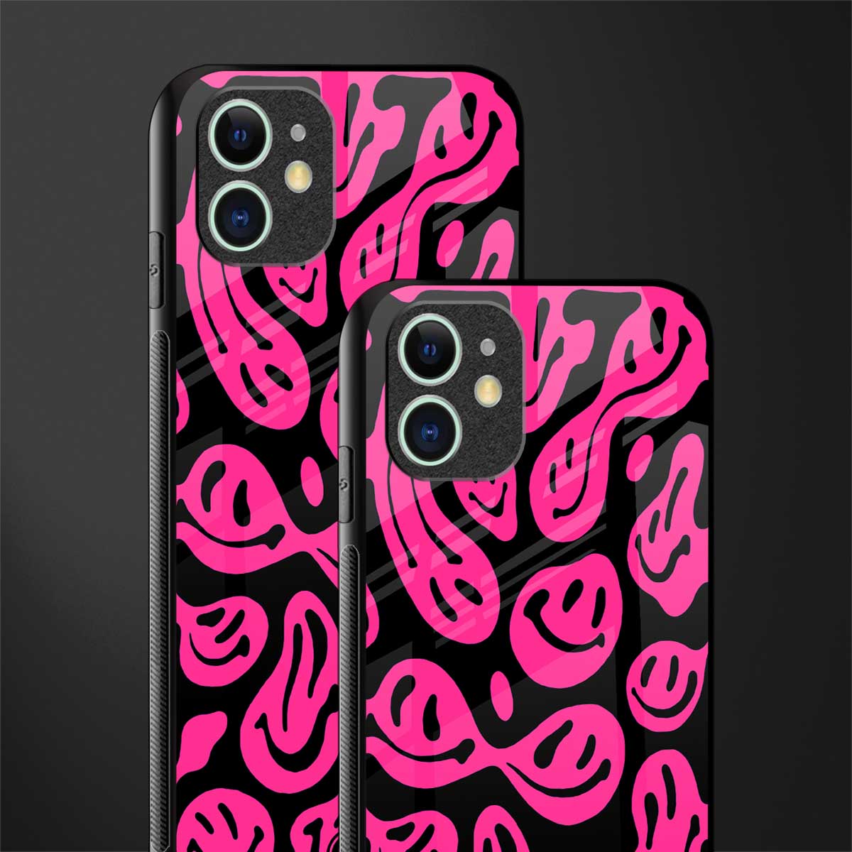 acid smiles black pink glass case for iphone 11 image-2