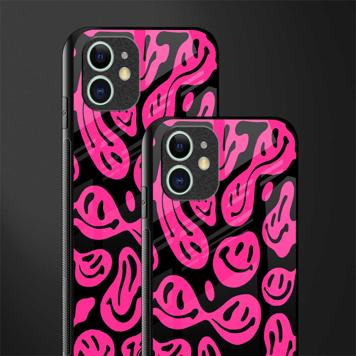 acid smiles black pink glass case for iphone 12 mini image-2