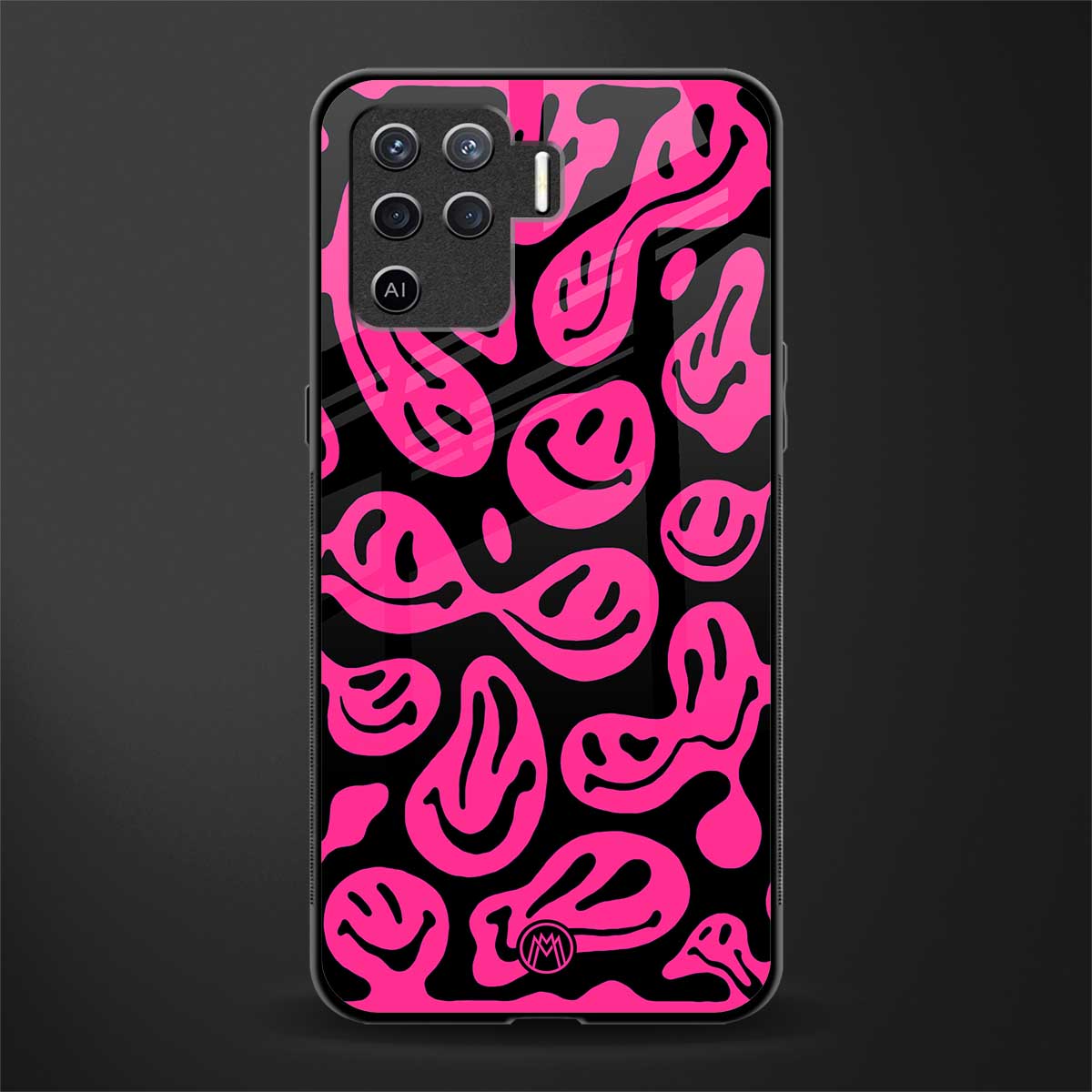 acid smiles black pink glass case for oppo f19 pro image