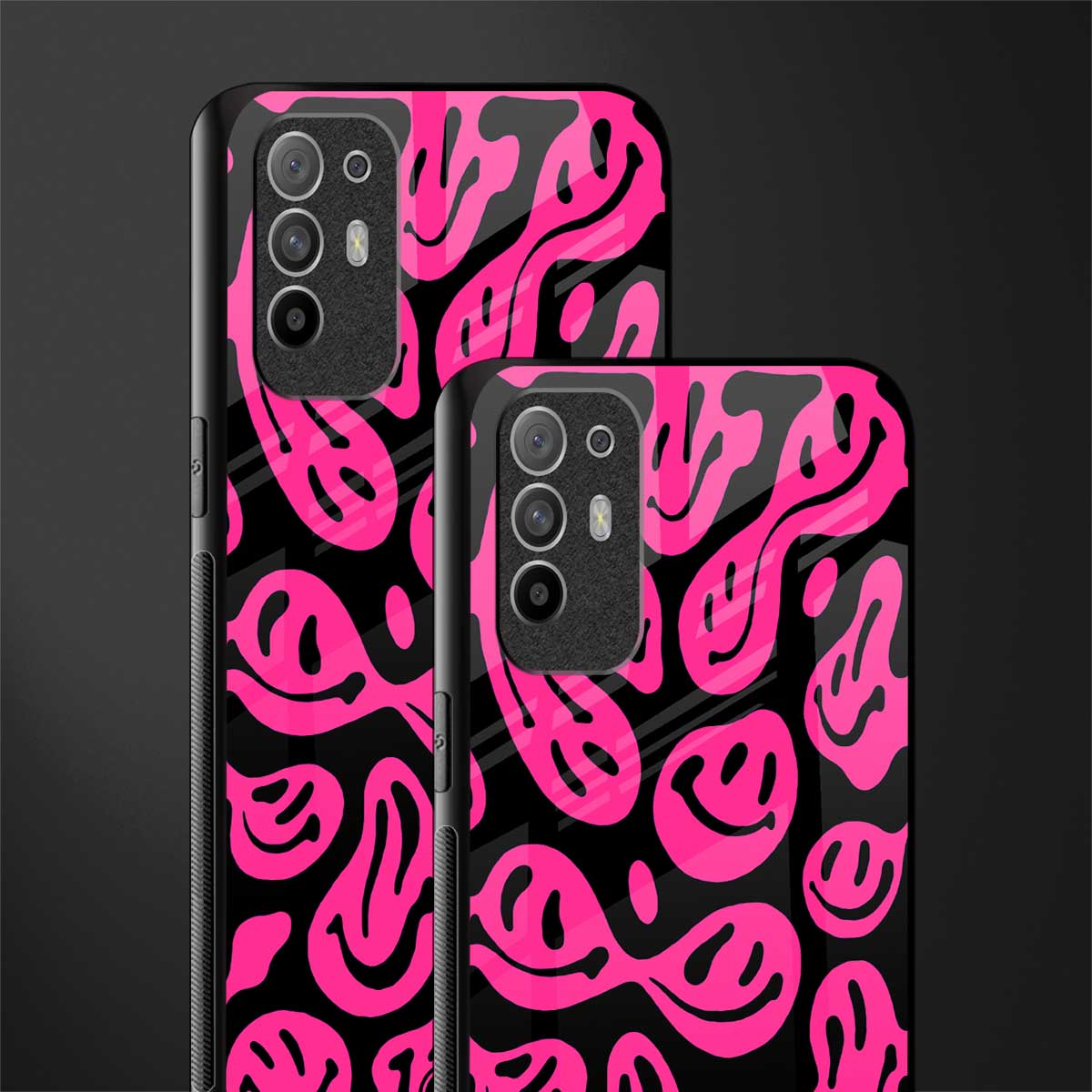 acid smiles black pink glass case for oppo f19 pro plus image-2