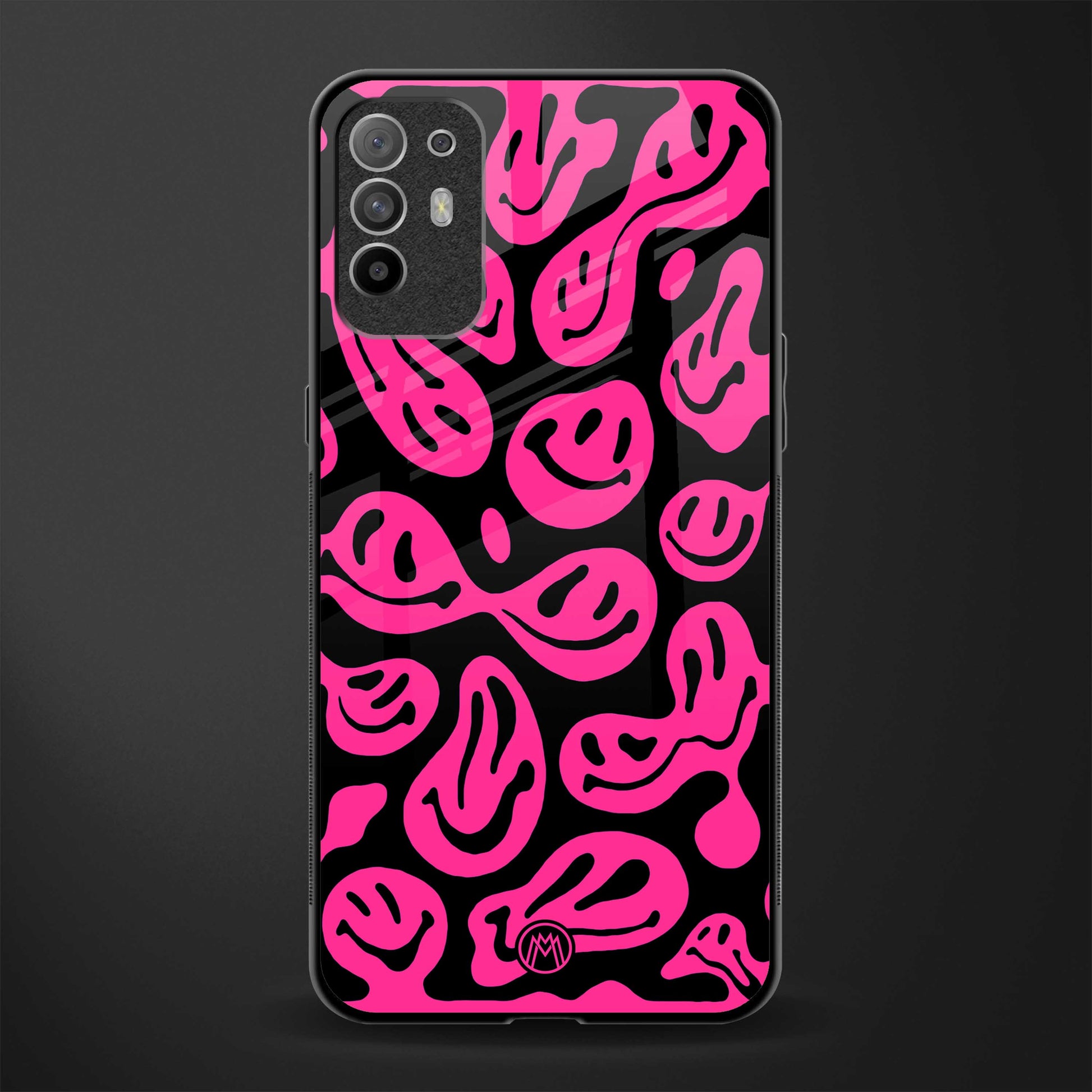 acid smiles black pink glass case for oppo f19 pro plus image