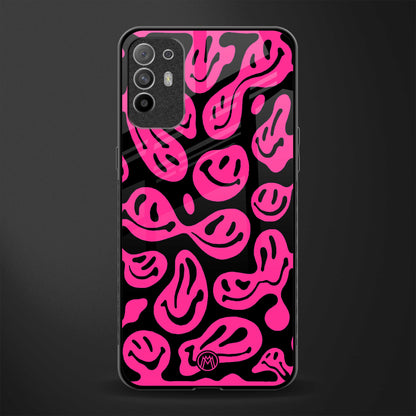 acid smiles black pink glass case for oppo f19 pro plus image