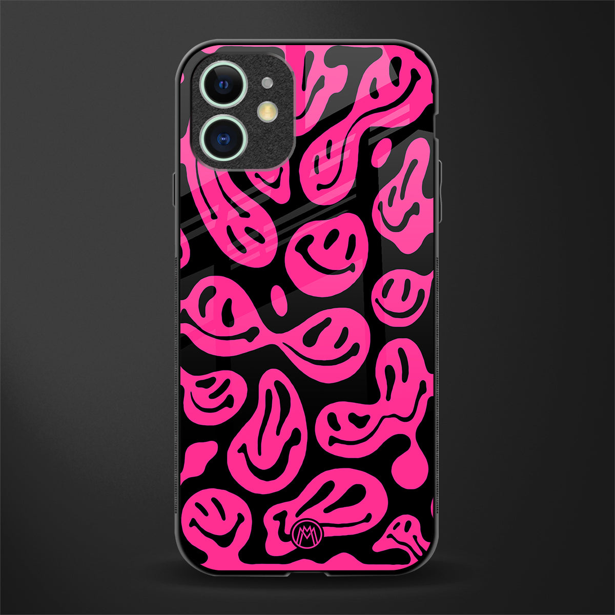 acid smiles black pink glass case for iphone 12 image