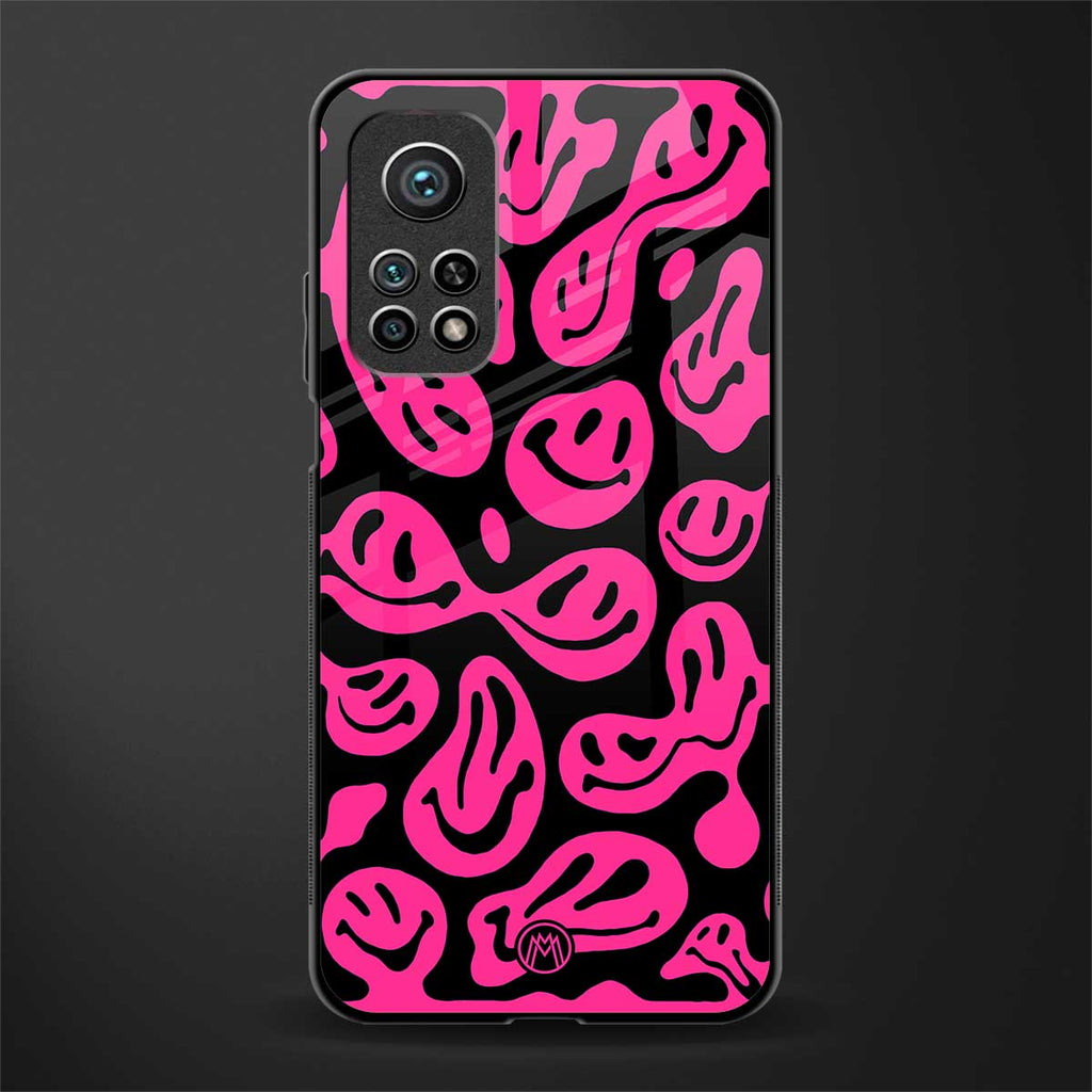 acid smiles black pink glass case for mi 10t 5g image