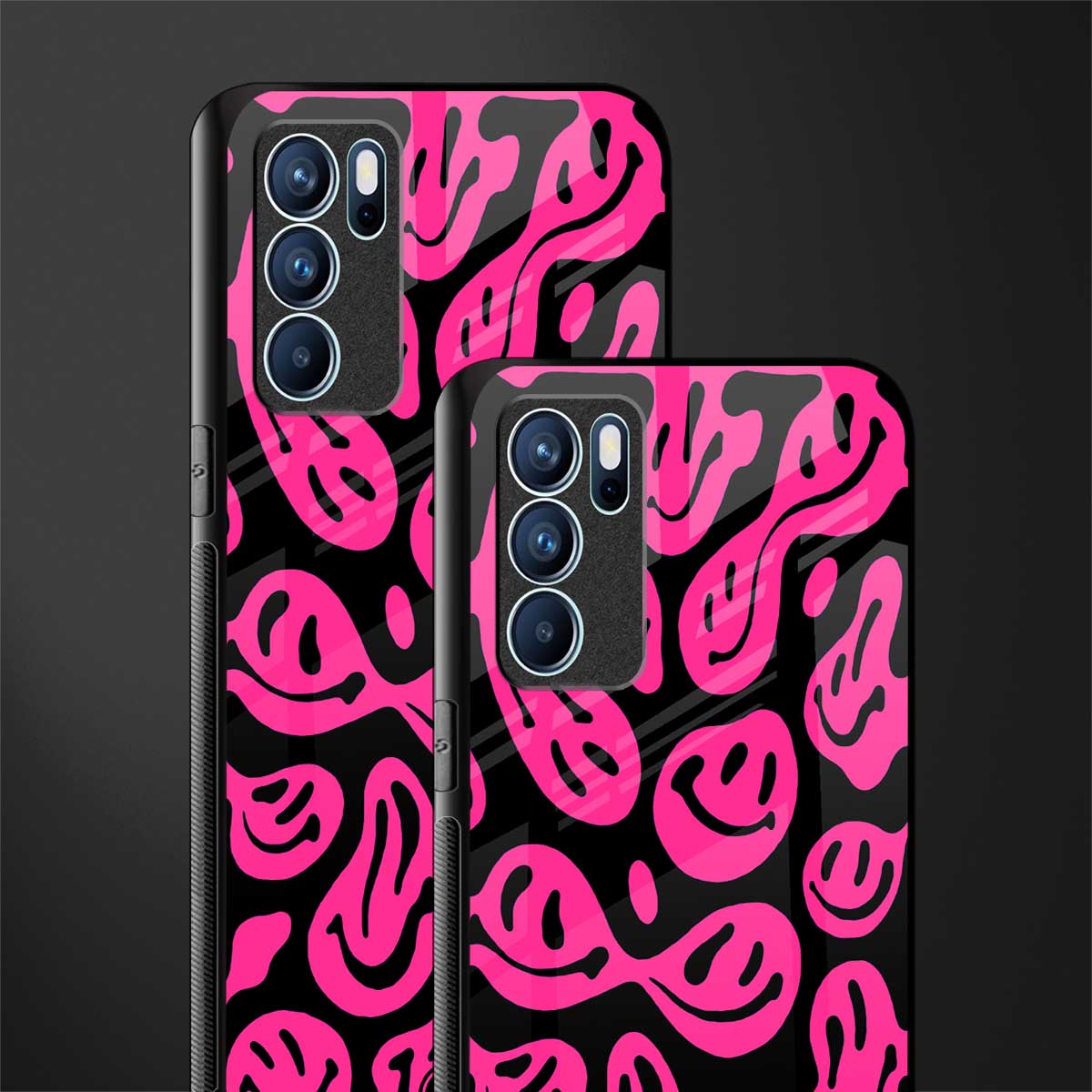 acid smiles black pink glass case for oppo reno6 pro 5g image-2