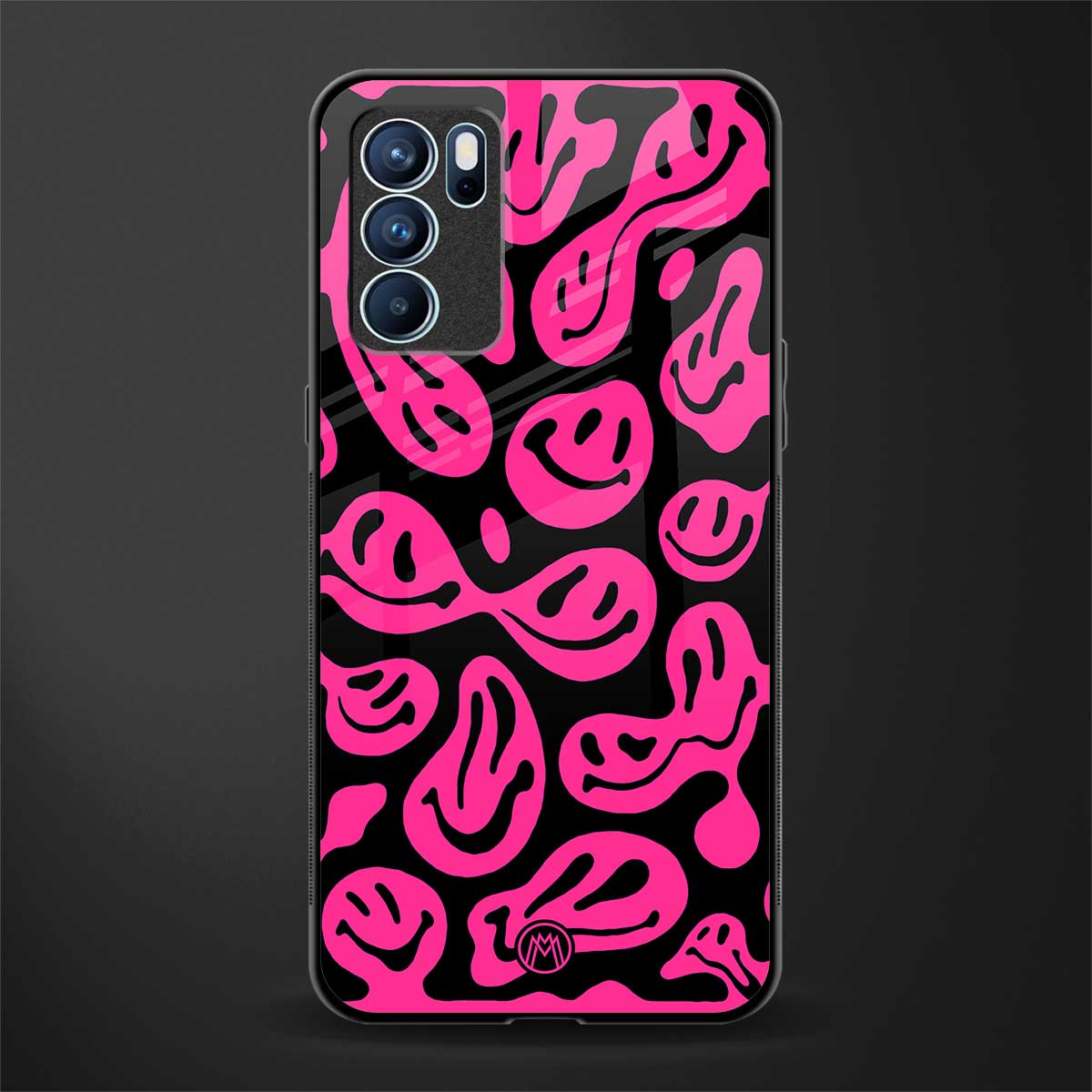 acid smiles black pink glass case for oppo reno6 5g image
