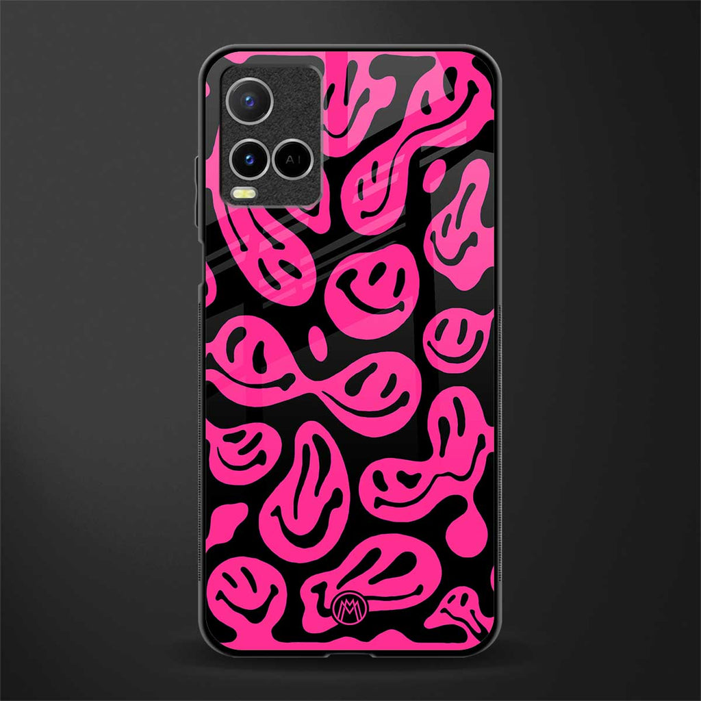 acid smiles black pink glass case for vivo y21s image