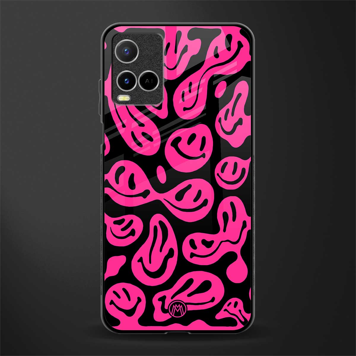 acid smiles black pink glass case for vivo y21s image