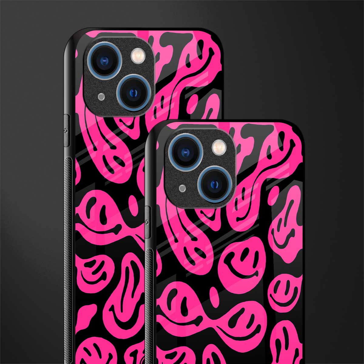 acid smiles black pink glass case for iphone 13 mini image-2