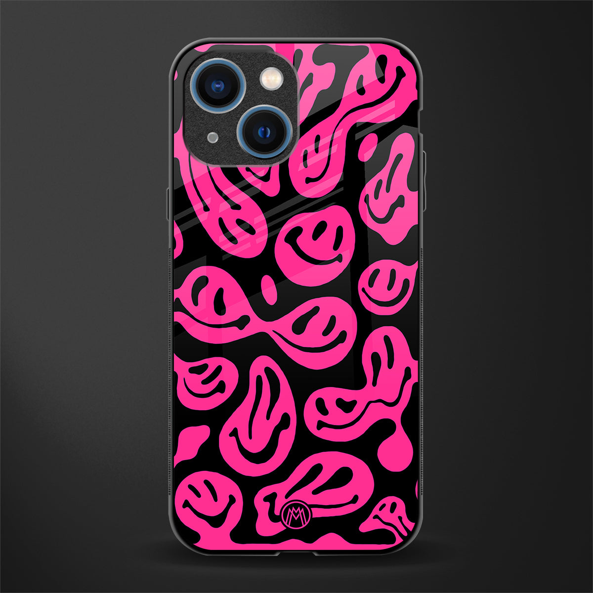 acid smiles black pink glass case for iphone 13 mini image