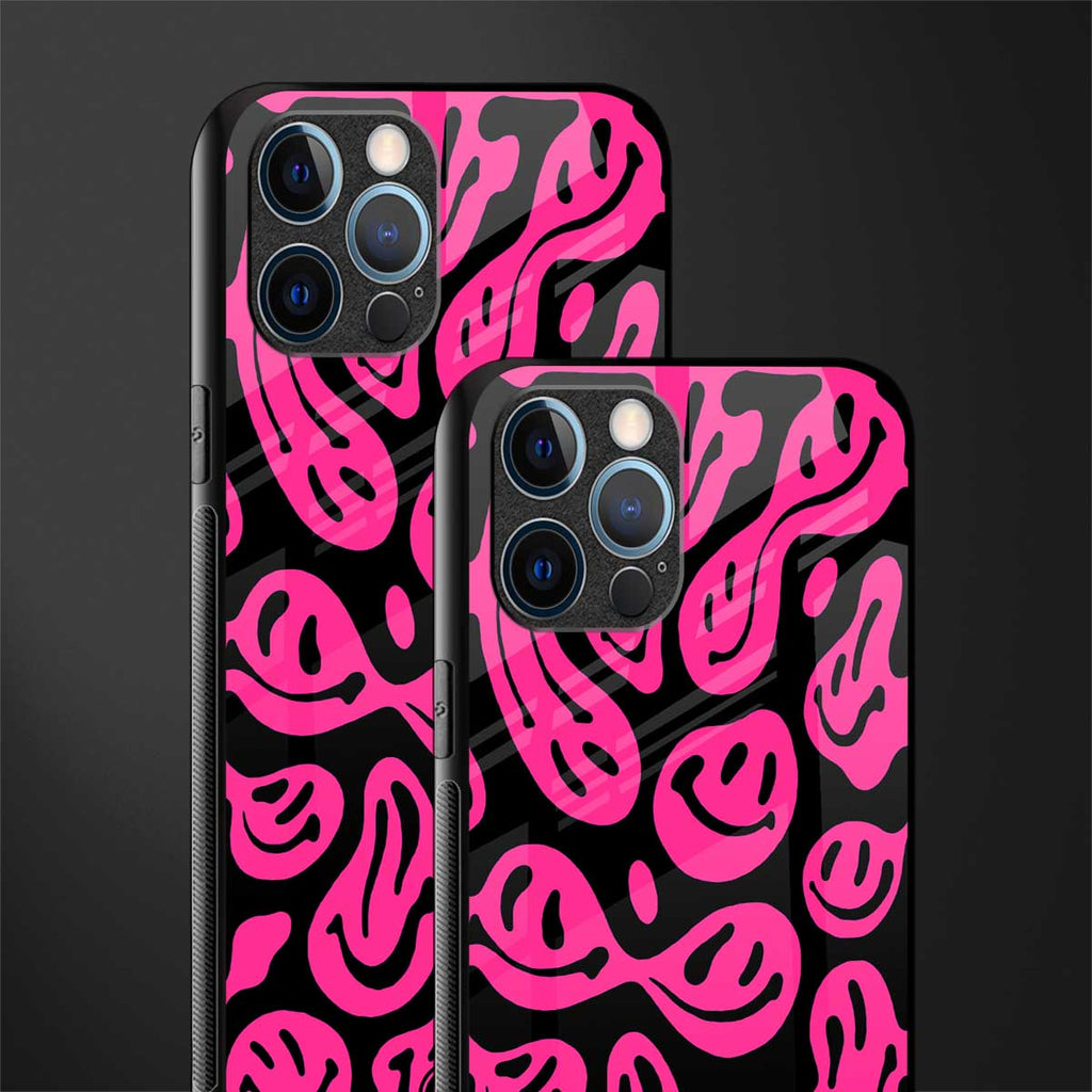 acid smiles black pink glass case for iphone 12 pro max image-2