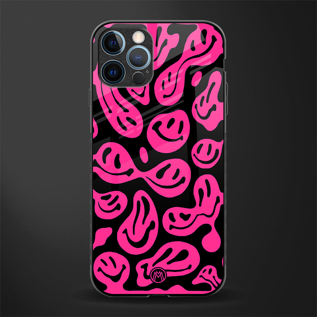 acid smiles black pink glass case for iphone 12 pro max image