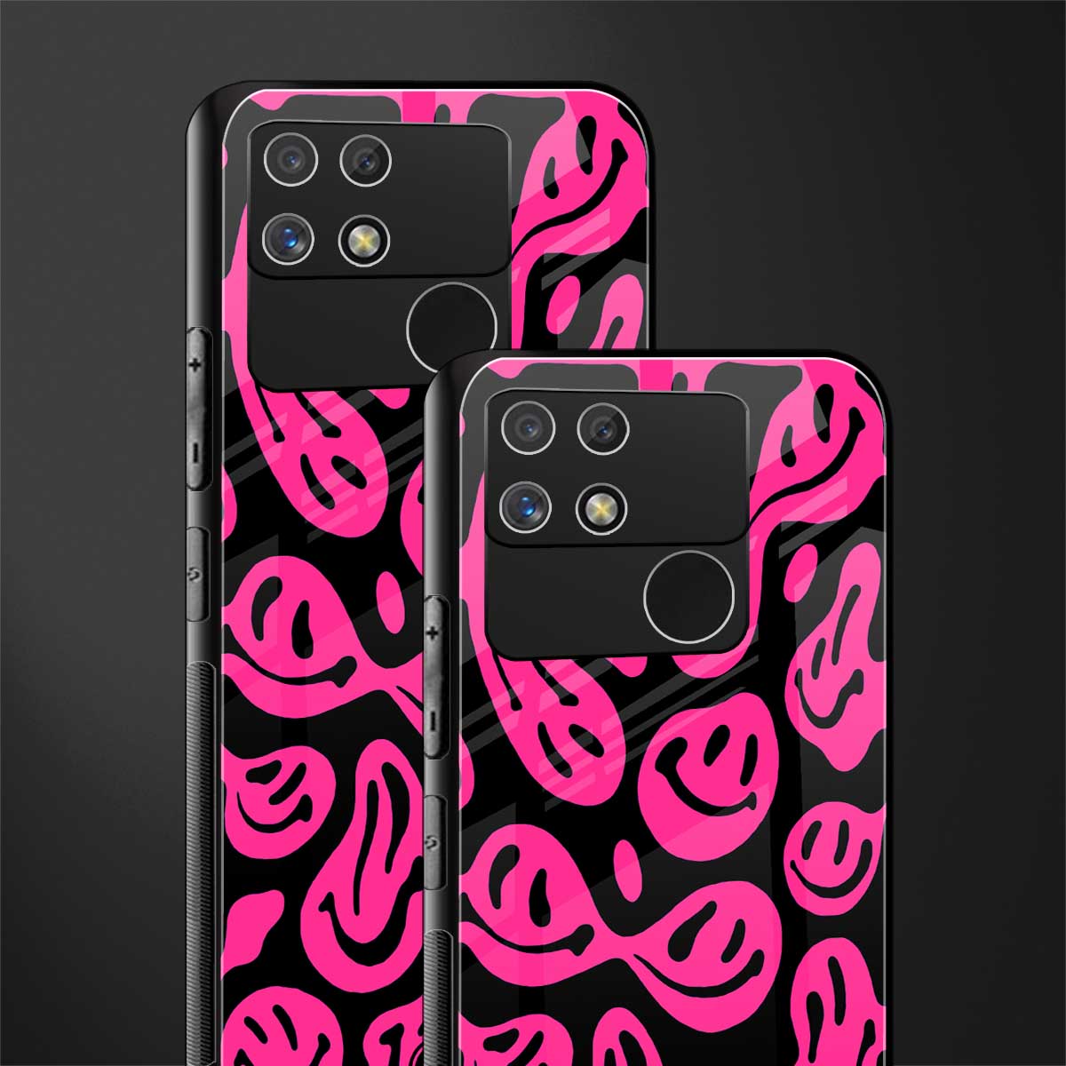 acid smiles black pink back phone cover | glass case for realme narzo 50a